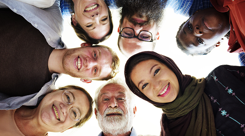 People of different ages and nationalities having fun together